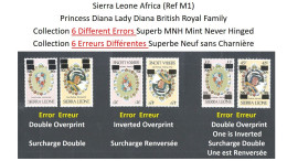 1981 Sierra Leone Collection 6 Different Errors Princess Diana Lady Di British Royal Family MNH - Königshäuser, Adel