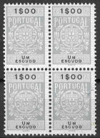 Fiscal/ Revenue, Portugal - Estampilha Fiscal, Série De 1940 -|- 1$00 - Block MNH - Ungebraucht