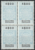 Fiscal/ Revenue, Portugal - Estampilha Fiscal, Série De 1940 -|- 4$00 - Block MNH - Unused Stamps