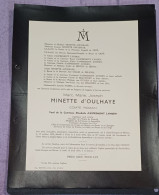 MARC MINETTE D'OULHAYE COMTE ROMAIN / UCCLE 1959 - Obituary Notices