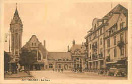 68 - Colmar - La Gare - Animée - Automobiles - Oblitération Ronde De 1928 - CPA - Voir Scans Recto-Verso - Colmar