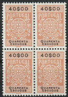 Fiscal/ Revenue, Portugal - Estampilha Fiscal, Série De 1940 -|- 40$00 - Block . MNH - Neufs
