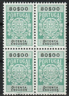 Fiscal/ Revenue, Portugal - Estampilha Fiscal, Série De 1940 -|- 80$00 - Block . MNH - Ungebraucht
