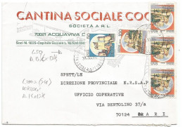 Italia Specializzazione Castelli D.13e1/4 Lire 50 + L100 X4 Pezzi Normale Busta Acquaviva Della Fonti BA 31ott84 X BARI - 1981-90: Marcophilie