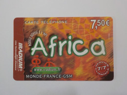 CARTE TELEPHONIQUE    Iradium    "Africa"  7.5 Euros - Mobicartes (recharges)