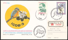 2001 Turkey Commemorative Cancellation And Cover For 3rd IUPAC International Biodiversity Conference In Antalya - Passereaux