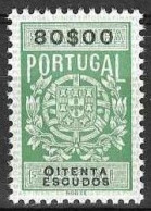Fiscal/ Revenue, Portugal - Estampilha Fiscal. Série De 1940 -|- 80$00 - MNH - Unused Stamps