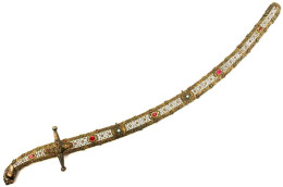 Very Ornate Caucasian Dagestan Presentation Shamshir Sword In Gilt Silver - Armes Blanches