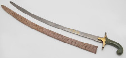 Persian Shamshir With Gilt Enameled Blade And Jade - Armes Blanches