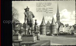 71571074 Luebeck Merkur Auf Der Puppenbruecke Skulptur Holstentor Petrikirche Ge - Luebeck