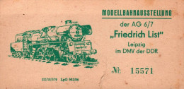 H2972 - Modellbahnausstellung Fritz List Leipzig Eintrittskarte - DDR - Tickets D'entrée