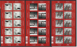 Iceland, Islande 2015; Christmas, 3 Minisheet Of 10 : Black Cat + Family On Ice + Hands, Cups, Red Cookies - Noël