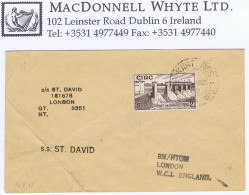 Ireland Maritime Wexford 1938 Cover Ship's Purser Hs S/S ST DAVID LONDON (Fishguard Ferry) Rosslare Harbour Cds - Other & Unclassified