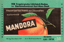 H2974 - VEB Likörfabrik Bockau Getränkekombinat Karl Marx Stadt - Etikett Mandora - DDR - Unclassified