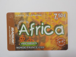 CARTE TELEPHONIQUE    Iradium   " Africa "  7.50 Euros - Mobicartes (recharges)