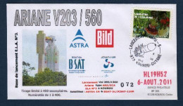 KOUROU 6 Août 2011, Lancement ARIANE 5ECA, V203, Satellites Astra 1N, BSat 3c, JCSAT 110R, - Südamerika