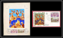 3040 Monaco 941/942 Brandi Danse Dance Feu De La St Jean Maquette D'artiste Original Artist Work FDC Signé Chesnot 1973 - Unused Stamps