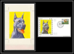 3034 Monaco 880 Dogue Allemand Dogge Chien Dog Dogs Maquette D'artiste Original Paint Artist Work FDC Signé Chesnot 1972 - Unused Stamps