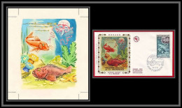 3027 Monaco N°805 Poissons Fish Fishes Maquette D'artiste Original Paint Artist Work FDC Signé Chesnot 1969 - Poissons