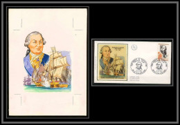 3015 France 1727 Amiral De Grasse Usa Austrian War Maquette D'artiste Original Paint Artist Work FDC 1972 Signé Chesnot - Ships