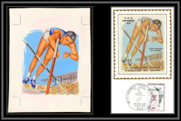 3007 France N°1650 Athlétism Saut Hauteur High Jump Maquette D'artiste Original Paint Artist Work FDC 1970 Signé Chesnot - Athletics