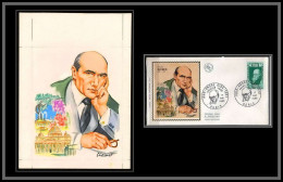 3002 France N°1594 André Gide écrivain Writer Maquette D'artiste Original Paint Artist Work FDC 1969 Signé Jean Chesnot - Writers