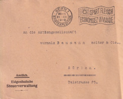 Amtlich Briefvs  "Eidgenössische Steuerverwaltung, Bern"  (Flagge "Spart Fleisch")      1919 - Storia Postale