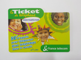 CARTE TELEPHONIQUE      France Telecom   "  Le Ticket De Téléphone International "    50 Francs =7.62 Euros - Kaarten Voor De Telefooncel (herlaadbaar)