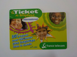 CARTE TELEPHONIQUE      France Telecom   "  Le Ticket De Téléphone International "    50 Francs =7.62 Euros - Cellphone Cards (refills)