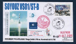 KOUROU 21 Octobre 2011, Lancement SOYOUZ , VS01 ST-B, Satellites Galileo IOV PFM,  Galileo IOV FM2, - South America