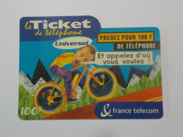 CARTE TELEPHONIQUE      France Telecom   "  Le Ticket De Téléphone   Universel   "    100 Francs - Cellphone Cards (refills)