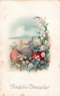 H2995 - Litho Glückwunschkarte Ostern Blumen Maiglöckchen Osterei - Pâques