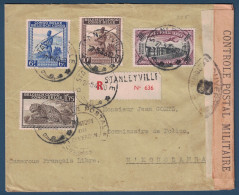 LETTRE COVER RECOMMANDÉE STANLEYVILLE CONGO BELGE 1943 > CAMEROUN N'KONGSAMBA BANDE CACHET CENSURE CONTROLE POSTAL WW2 - Brieven En Documenten