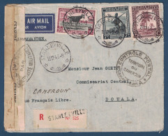 LETTRE COVER RECOMMANDÉE STANLEYVILLE CONGO BELGE 1943 > CAMEROUN DOUALA BANDE CACHET CENSURE CONTROLE POSTAL WW2 - Covers & Documents