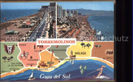 71566877 Torremolinos Vista General Playa Mapa Strand Landkarte  - Autres & Non Classés