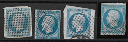 LOT De 4 NAPOLEON N°14 20c Bleu Oblitéré CERCLE De POINTS - 1853-1860 Napoléon III.