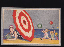 Degami 2101 - Femme - Art Deco - Plage - Postkaart - 1900-1949