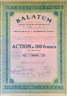 S.A. Balatum - Baisieux - 1927-  Action De 100 Francs - Other & Unclassified