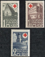 Finland Suomi 1931 Monuments, Red Cross Set 3 Values MH Hatulla Church, Hämeenlinna Castle, Viborg Castle - Denkmäler