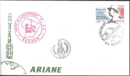 France Kourou Space Cover 1990. Ariane Launch. Satellite "Skynet 4C" "Eutelsat II F-1" - Europa