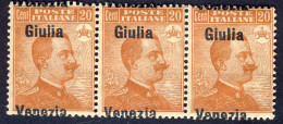 1918-19 - Varietà Di Soprastampa Su 20 C. Michetti Striscia Di 3 Nuovi MNH - Leggere Descrizione (2 Immagini) - Venezia Giulia