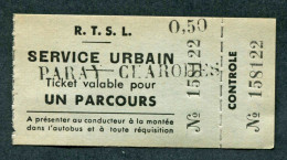 Ticket Bus Années 50 "0,50fr Autobus R.T.S.L. (Saône-et-Loire) Paray-le-Monial -> Charolles" - Europe