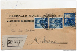 1949 LETTERA RACCOMANDATA CON ANNULLO  MANERBIO BRESCIA - 1946-60: Marcophilie