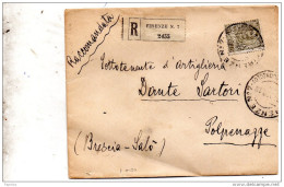 1918 LETTERA RACCOMANDATA CON ANNULLO FIRENZE 7 - Storia Postale