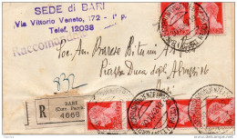 1942  LETTERA RACCOMANDATA CON ANNULLO BARI - Storia Postale