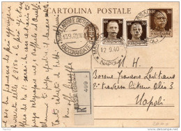 1940 CARTOLINA RACCOMANDATA CON ANNULLO MASSA LUBRENSE NAPOLI - Interi Postali