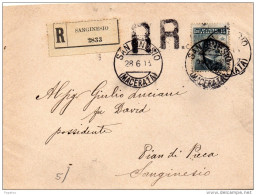 1913  LETTERA RACCOMANDATA CON ANNULLO SANGINESIO MACERATA - Storia Postale