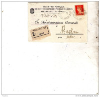 1937  BIGLIETTO POSTALE RACCOMANDATA CON ANNULLO MILANO 27 - Storia Postale