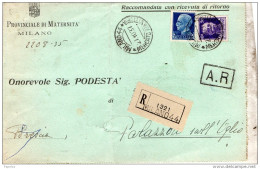 1937  LETTERA RACCOMANDATA CON ANNULLO MILANO 44 MERCATO PORTA VITTORIA - Marcofilie