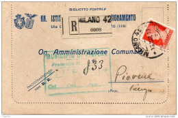 1930  BIGLIETTO POSTALE RACCOMANDATA CON ANNULLO MILANO 42 - Marcophilie